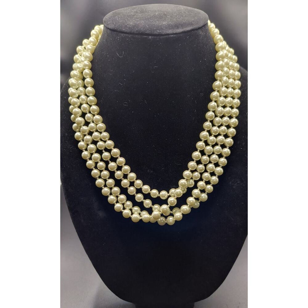 Long Faux Pearl Necklace 44.5" Hand Knotted Continuous Strand (No Clasp)
